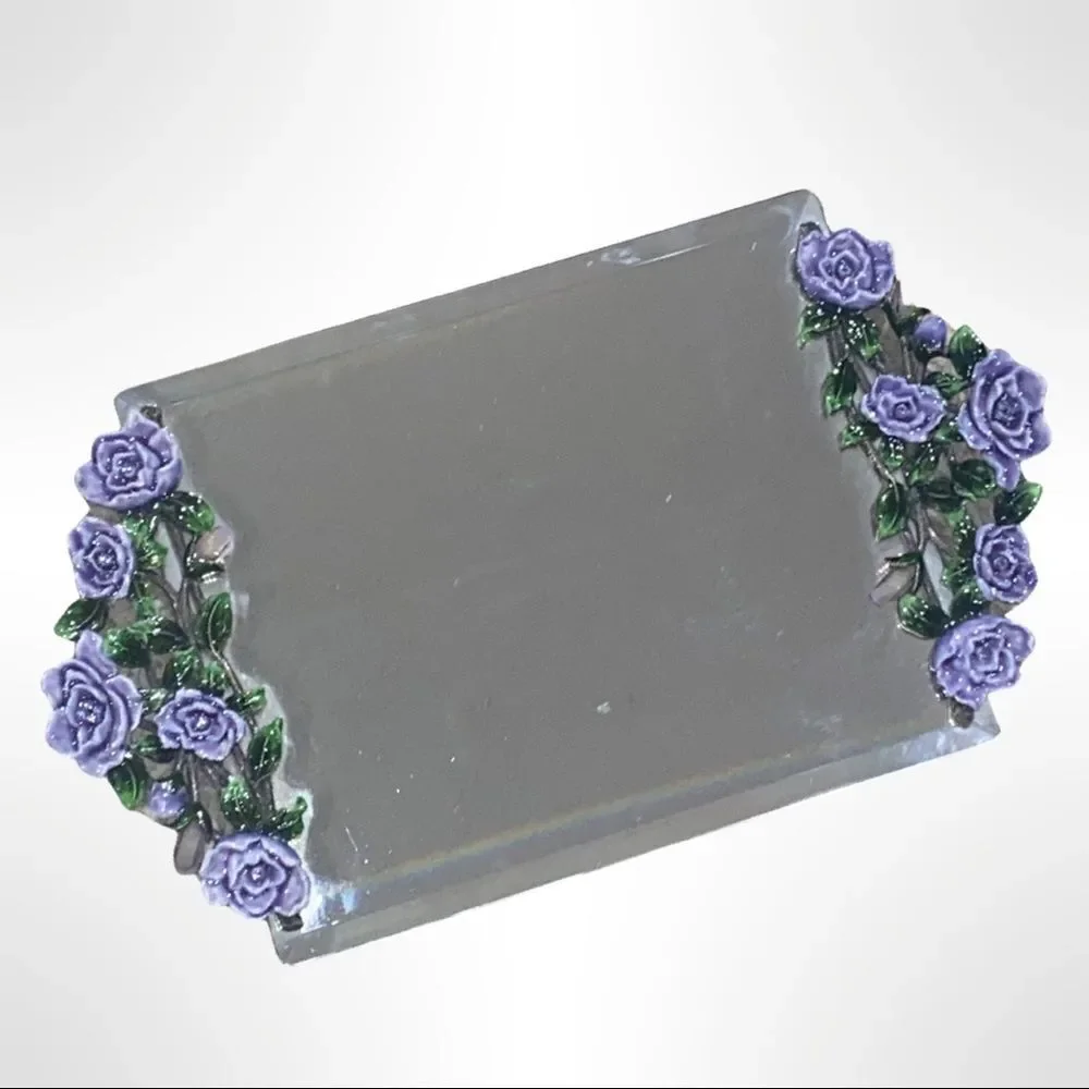 Beautiful Vintage Mirrored Tray with Purple Floral Ends